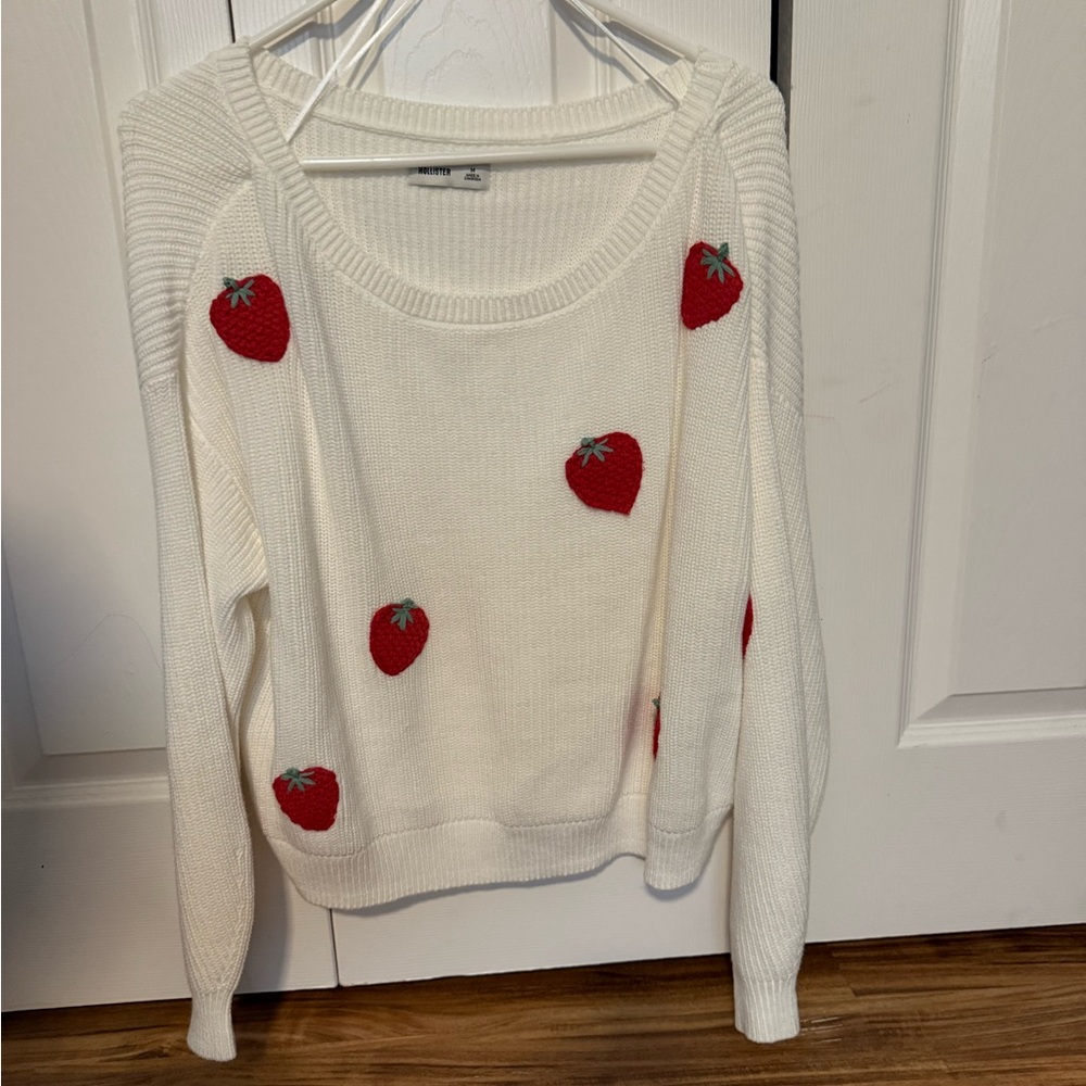 Hollister Cream Sweater with Red Strawberry Details
